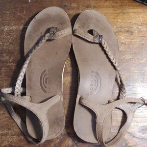 Women's Leather Rainbow Marley Side Braid Toe Loop Sandals 10